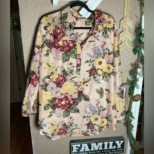 Soft Surroundings Pink Floral Blouse Top Women’s Size XL Cotton and Silk